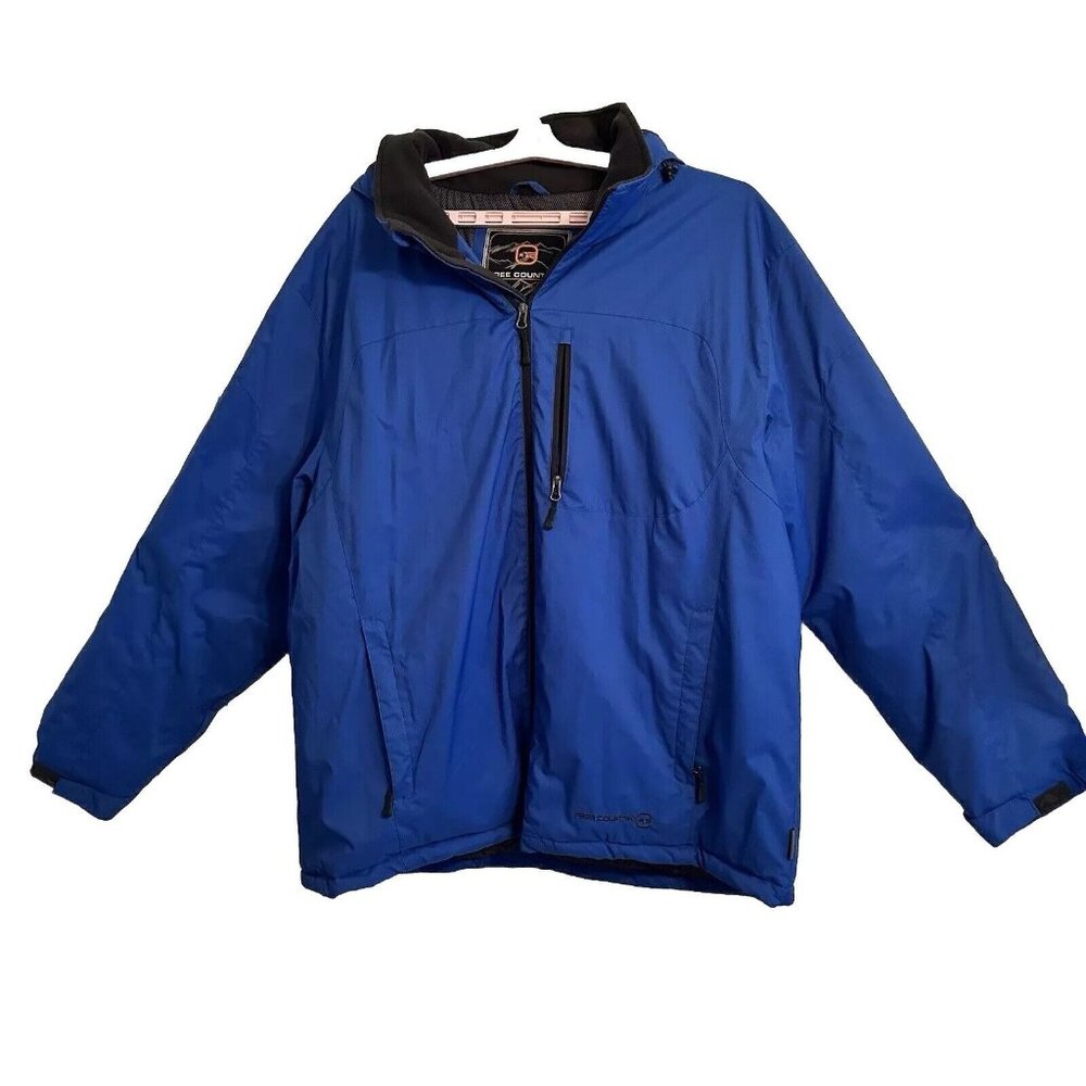 Free Country Men’s Heavy Hooded Coat Winter Blue XX Large Snow Ski Cell Pocket